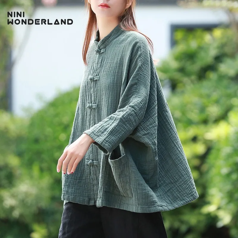 NINI WONDERLAND Весенняя хлопковая куртка пальто для женщин однотонная Свободная