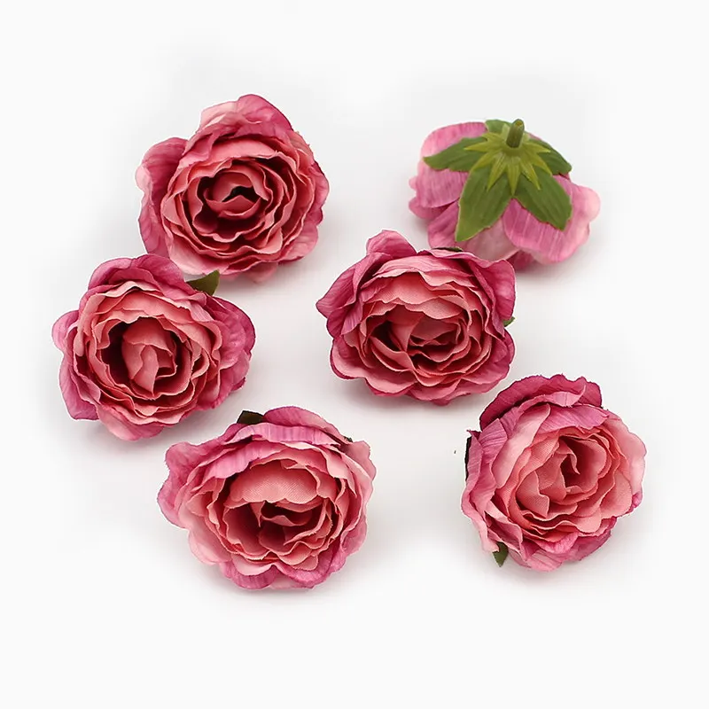 Hot Pink HUADODO 10 штук 4,5 см искусственные цветочные головки пионов осенние яркие шелковые искусственные цветы для дома Свадебные украшения DIY декоративные - Цвет: Hot Pink