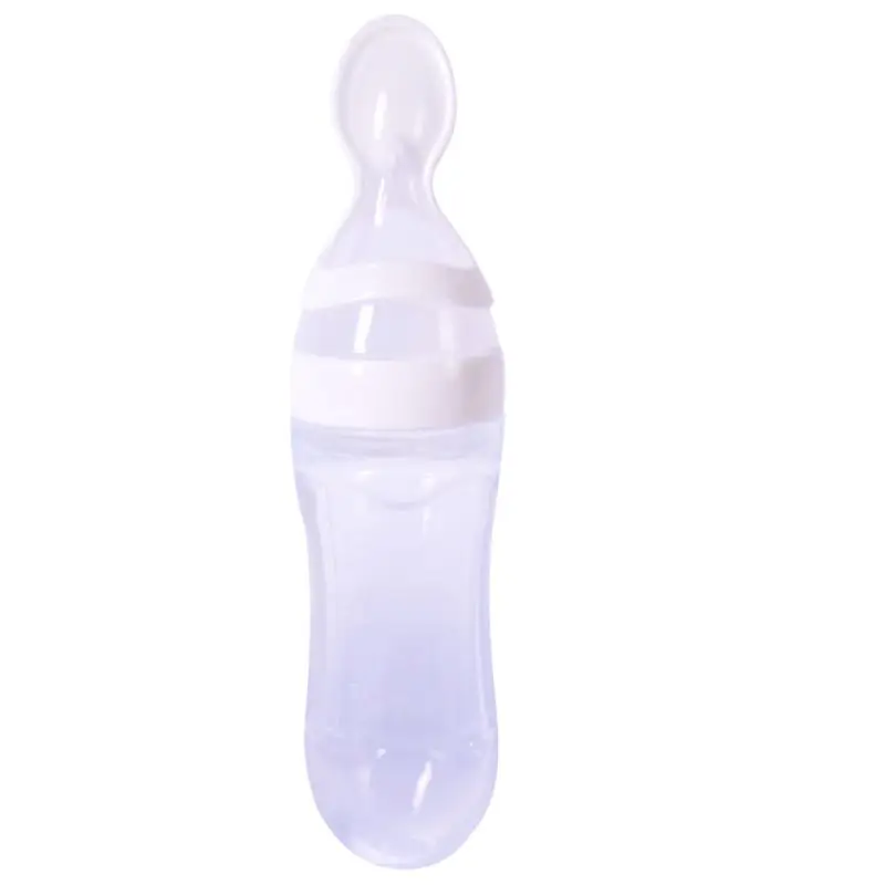 Newborn Baby Squeezing Feeding Bottle Silicone Training Rice Spoon Infant Cereal Food Supplement Feeder Safe Tableware Tools