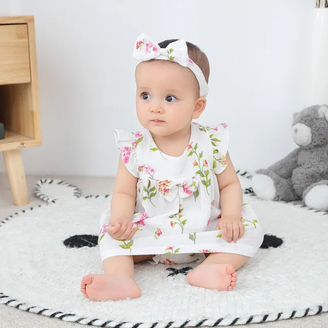 Flower Dress Детские комбинезоны для новорожденных, штанишки для малышей противомоскитная хлопковая газовая Одежда для новорожденных девочек летние комбинезоны-кимоно с поясом - Цвет: Flower Dress