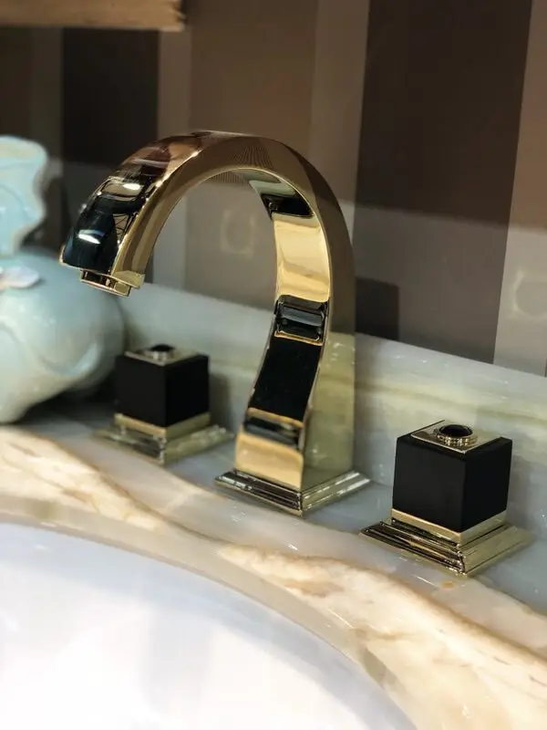 TI-GOLD PVD 8 дюймов 3 широкий с отверстиями ванная комната туалет раковина кран смеситель на бортике роскошный кран квадратный дизайн