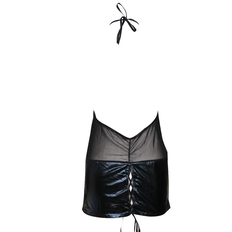 IEFiEL сексуальное женское белье платья из лакированной кожи черное нижнее Babydoll