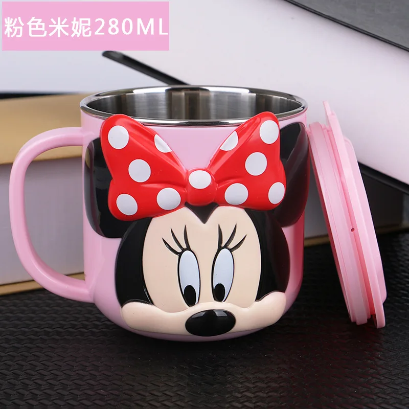 mini Disney 300 мл Детская кружка из нержавеющей стали для молока Детские Прочные дети питание молоко чашка Микки Минни домашняя школьная кружка с крышкой - Цвет: mini