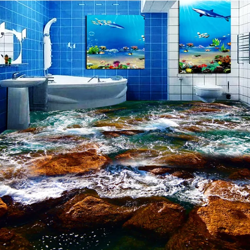 

Free Shipping Beautiful sea water reef bathroom 3d floor thickened non-slip restaurant living room kitchen study flooring mural