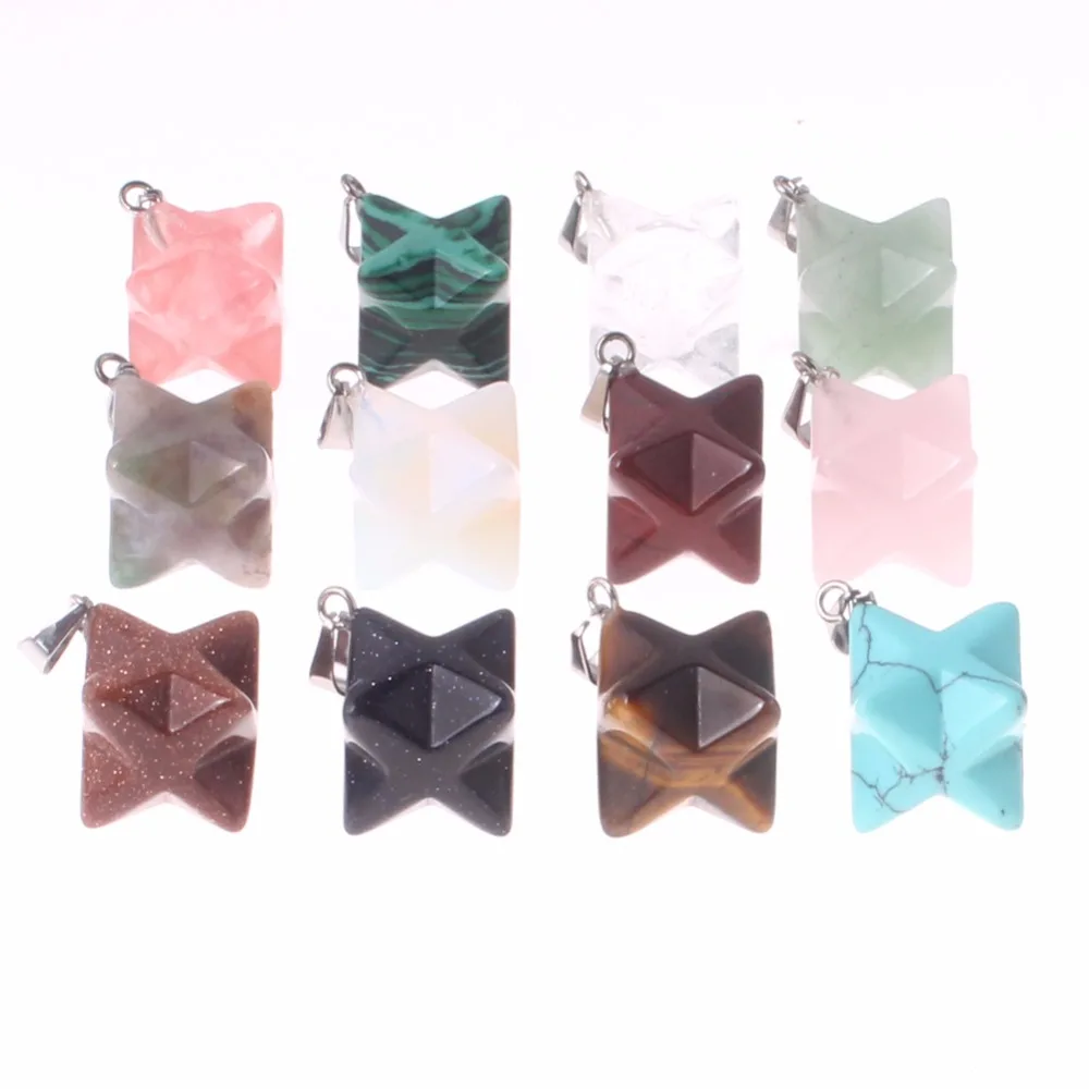 Друза 12 шт. Новое поступление натуральный кристалл камень Изысканная звезда кулон ожерелье ювелирные изделия многоцветный маленький красивый кулон