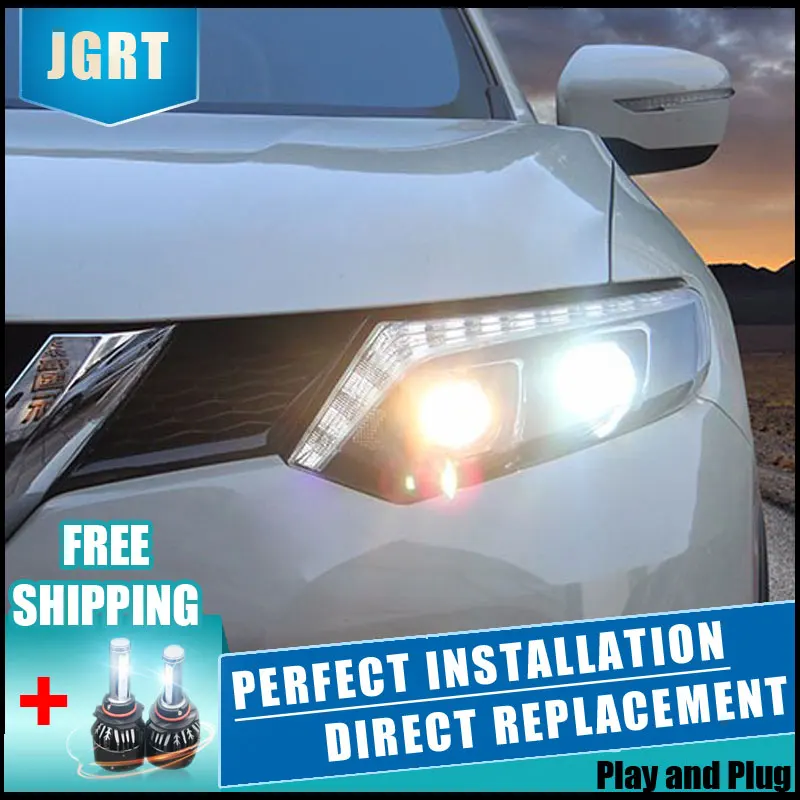2 шт. светодиодный фары для nissan X Trail 2014 2016 Автомобильный свет двойной ксеноновые