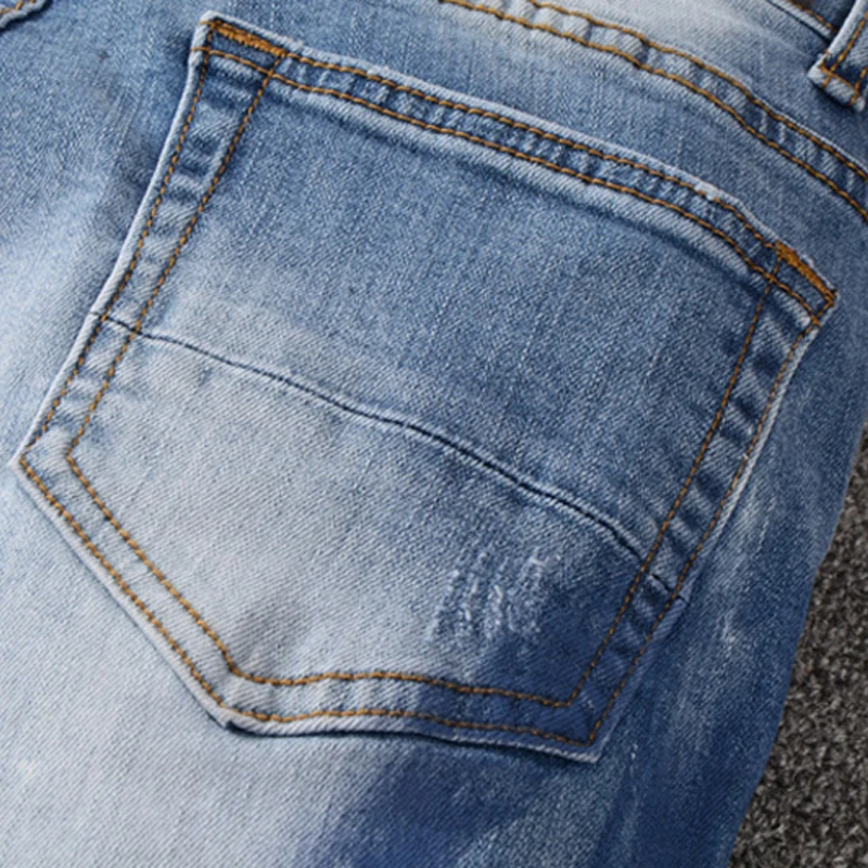 New Male Ripped Skinny Bike Jeans Men Destroyed Hole Hip Hop Slim Fit Denim High Quality Trousers Pants | Мужская одежда