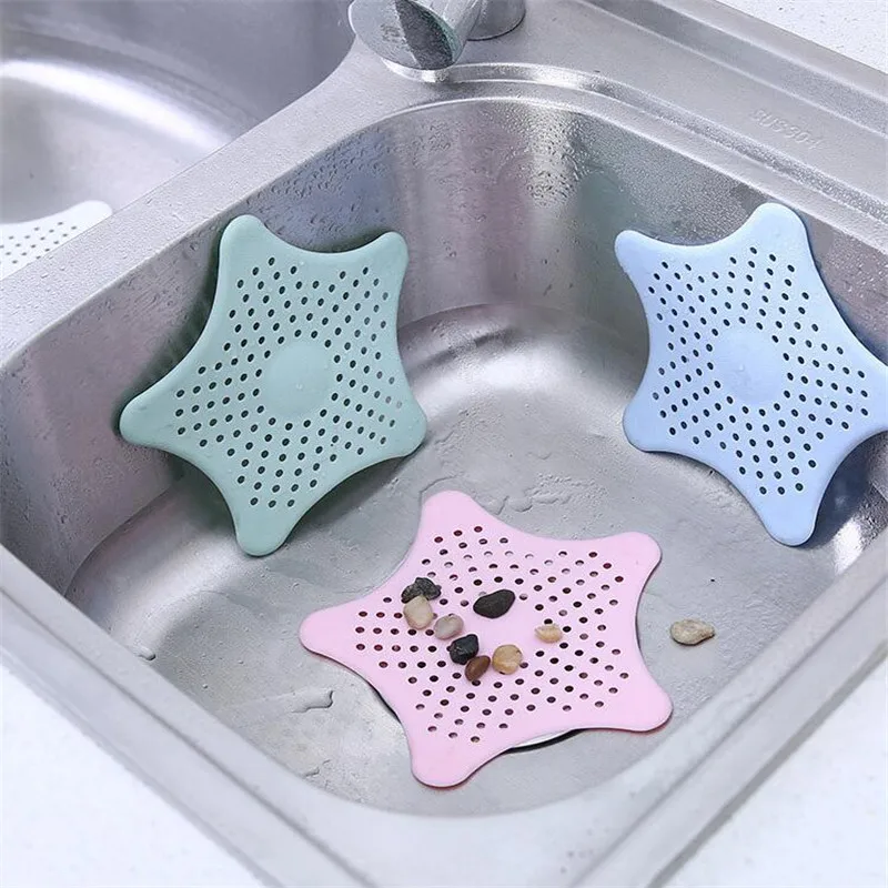 WSOMIGO Starfish Sucker Sink Vegetable Filter Silicone Anti-blocking Suckers Kitchen Accessories Leave Gadgets-S |