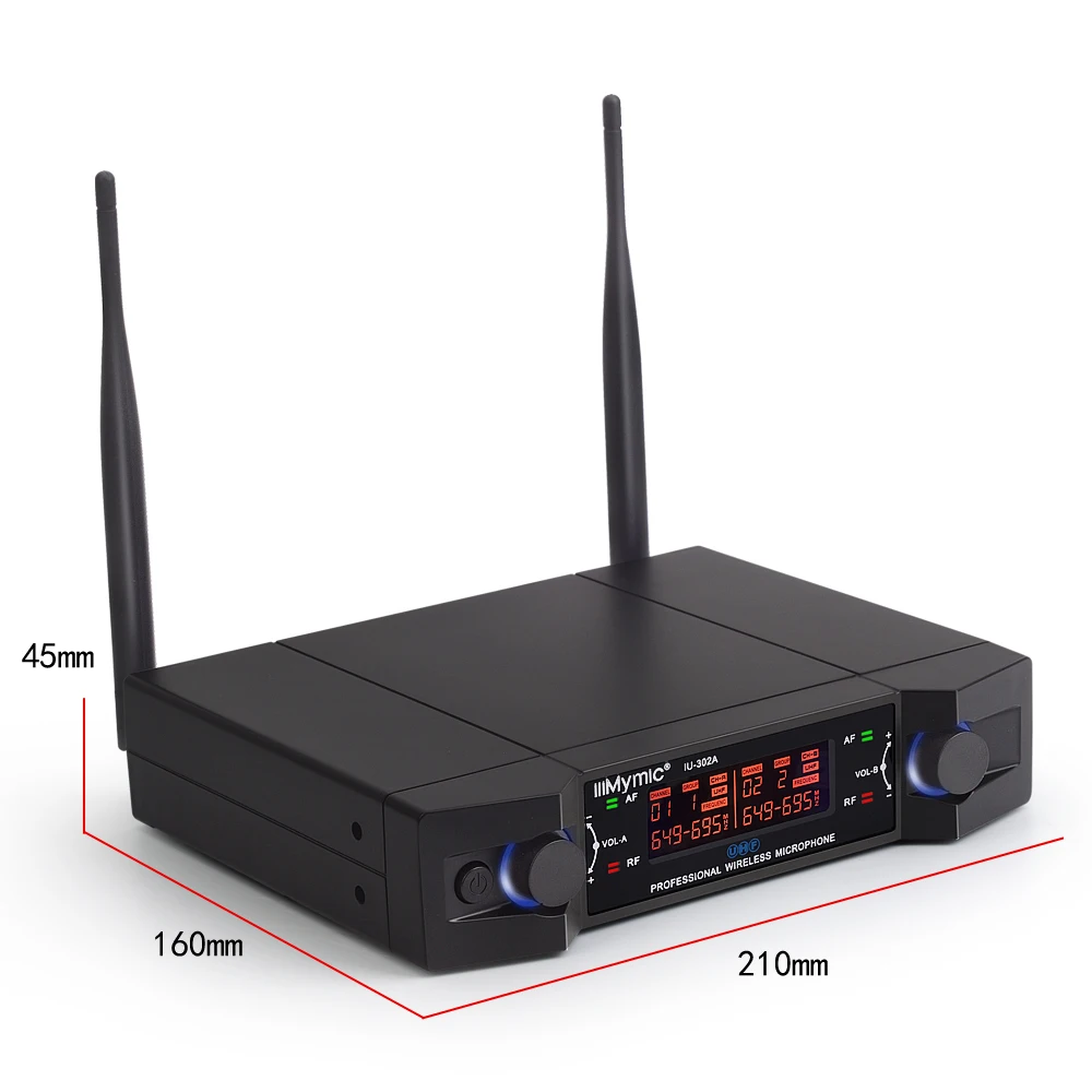 IU-302A UHF двухканальный 2 отворотом 2 гарнитура микрофон передатчик профессиональный караоке беспроводной микрофон система с дисплеем экран