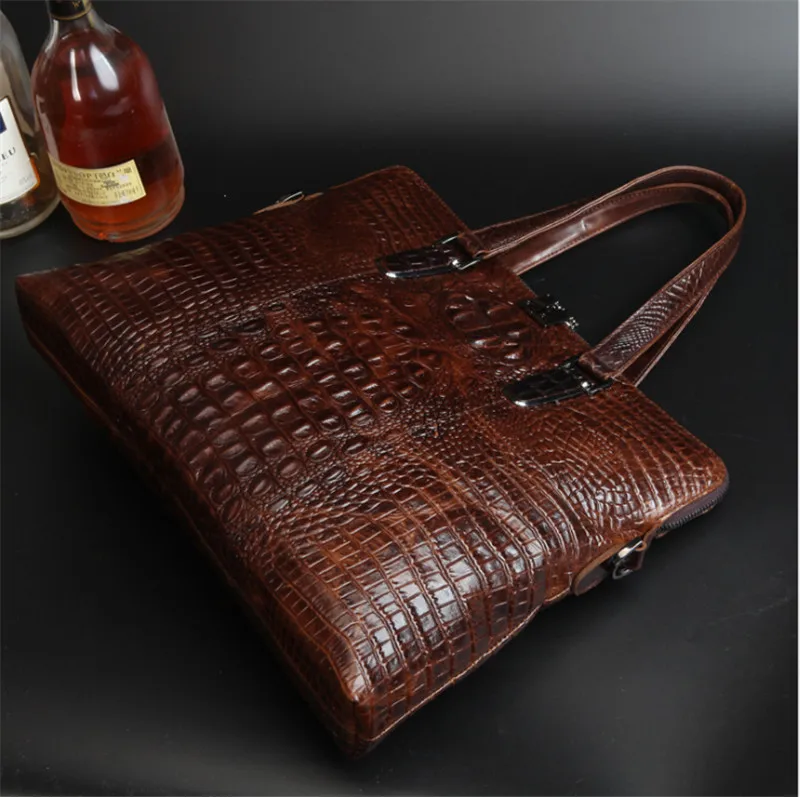 Мужской портфель из яловой кожи винтажный 14 дюймов для ноутбука крокодиловое