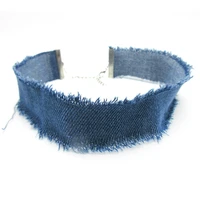 original new personality blue denim choker necklaces for women vintage tassel jeans chocker necklace female jewelry gift