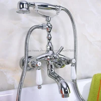 wall mounted polished chrome clawfoot bathtub faucet telephone style bath shower water mixer tap with handshower nna219