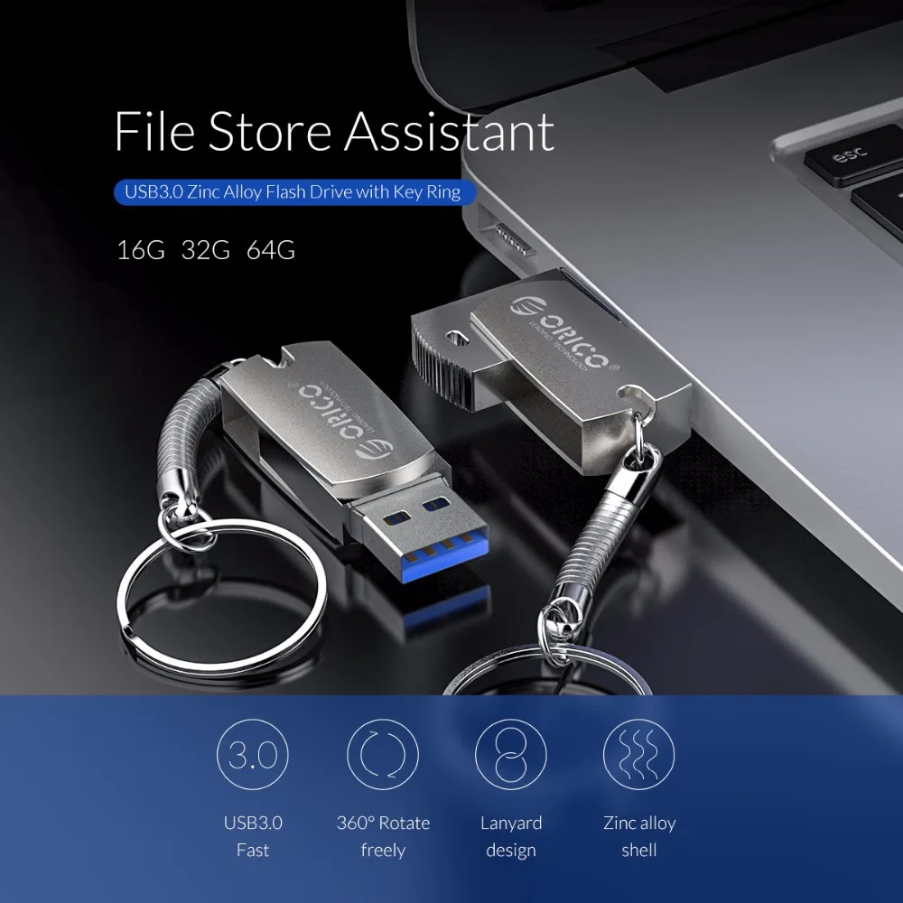 ORICO 3,0, USB флеш-накопитель, 64 ГБ, 32 ГБ, 16 ГБ, USB 3,0, металлическая флеш-память, USB флешка с кольцом для ключей, флеш-диск, флеш-накопитель, флешк