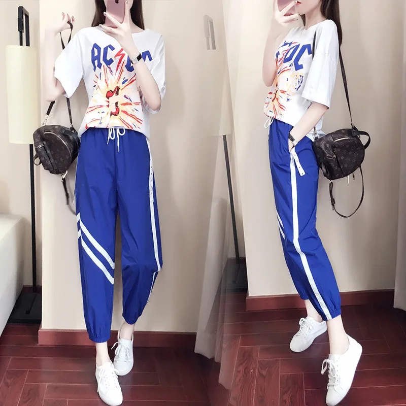 Лето 2019 новые тонкие модные с коротким рукавом женские спортивные и свободные