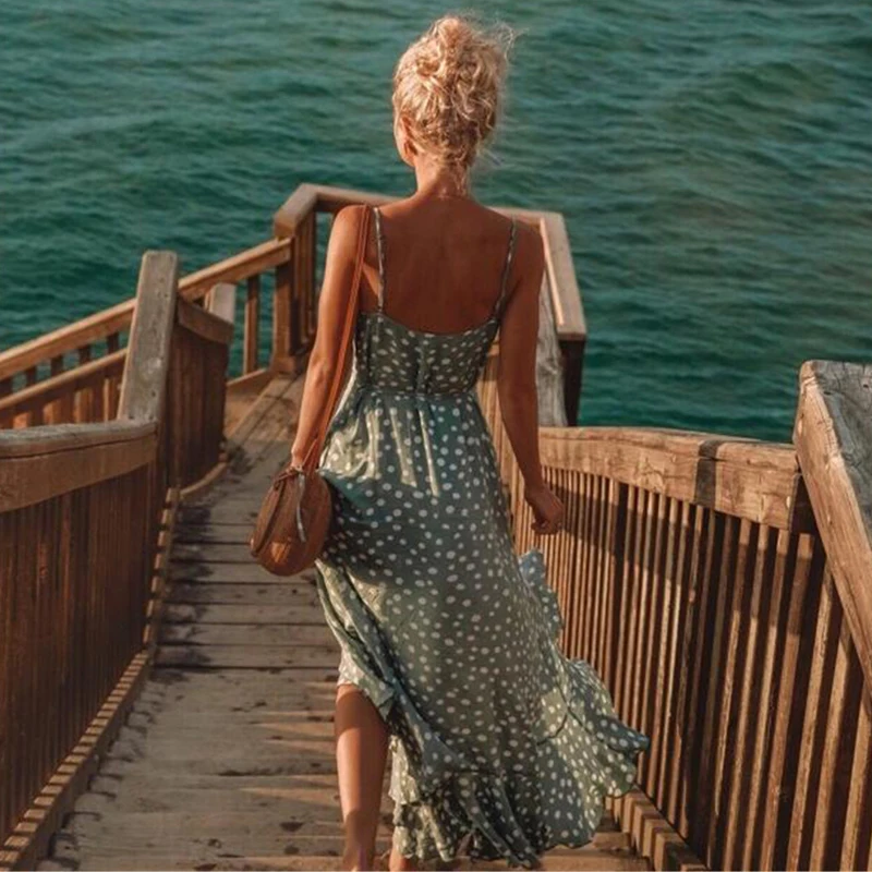 Новый 2019 горошек летнее праздничное в стиле бохо длинное платье пол пикантные
