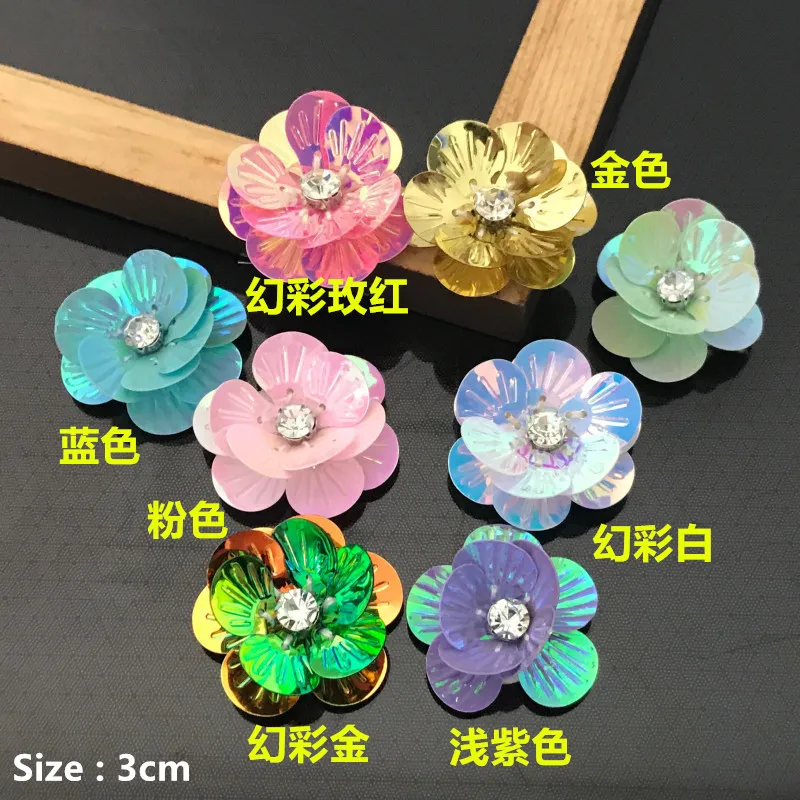 

10Pcs/Lot 3D flower patch clothing headdress shoes manual diy nail bead flower applique sequins decoration sewing accessories