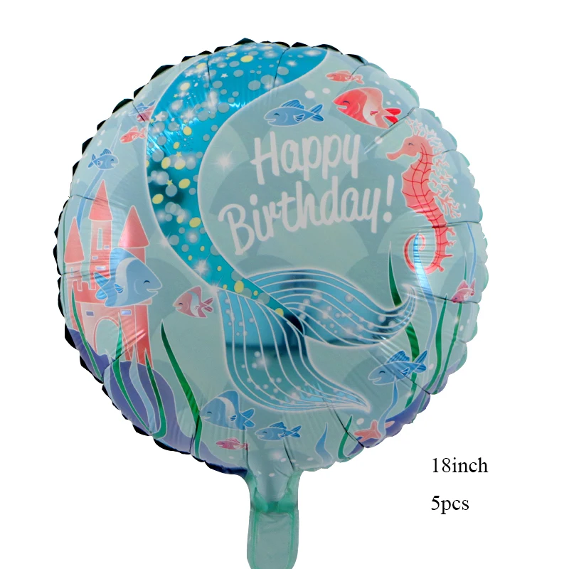 5pcs Balloons Серия "Русалка" одноразовый набор посуды, украшение стола, бумажные соломинки/чашки/тарелки, подарок для детей на свадьбу/День рождения/вечерние принадлежности - Цвет: 5pcs Balloons