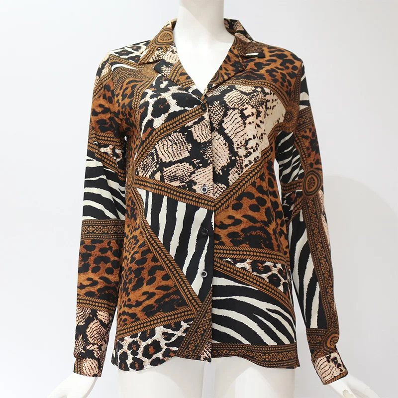

HiloRill 2021 Blouse Women Animal Print Leopard Blouses Turn-Down Collar Shirt Casual Loose Ladies Tops Tunic Blusas Plus Size