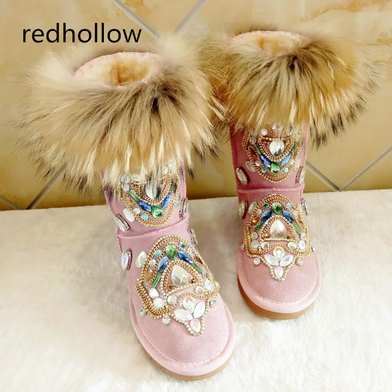 Зимние женские теплые ботинки модная Роскошная обувь из натуральной кожи ручной