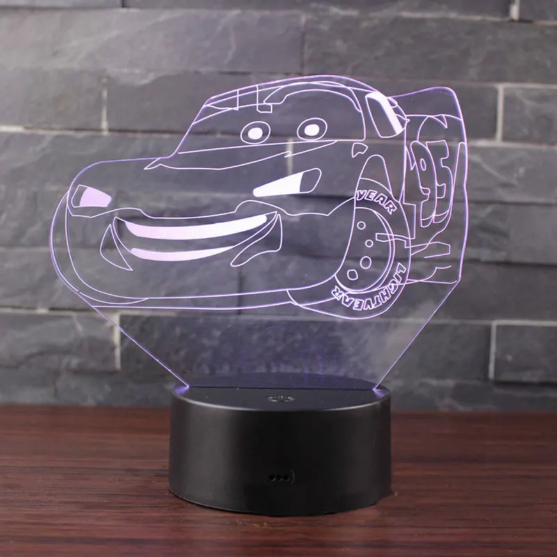 Мультяшная Автомобильная тема 3D лампа светодиодный светильник 7 цветов смены
