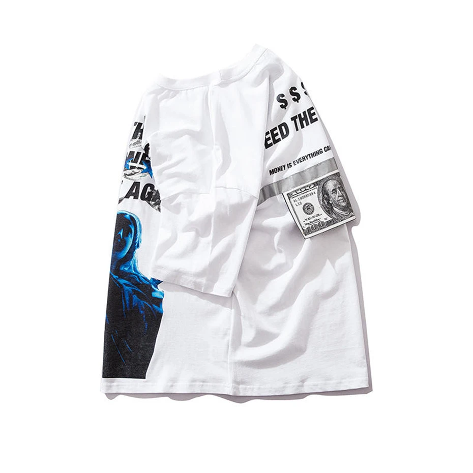 Мужские футболки доллар США светоотражающие полосы с изображением Марии хип-хоп футболки мужские уличные модные летние весенние топы футболки HS76
