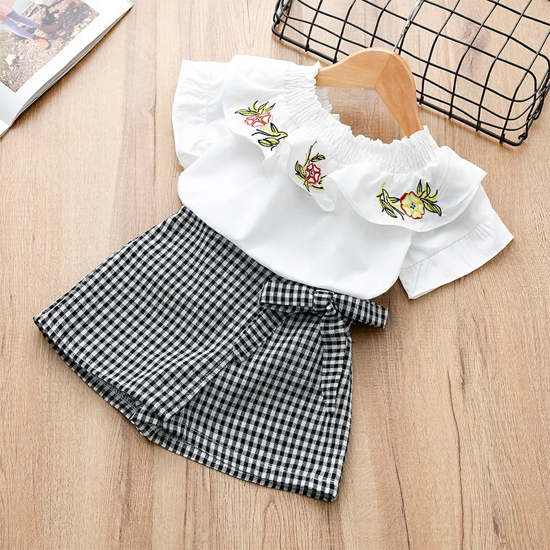 Boutique dool collar embroidery floral cotton baby girl clothing set summer outfits | Детская одежда и обувь