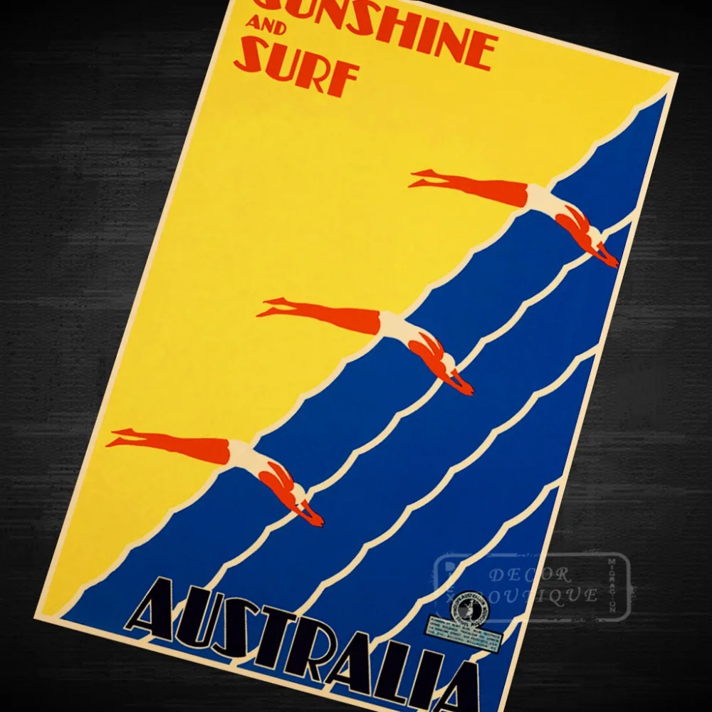 Sunshine Surf Beach Австралия пейзаж путешествия классический ретро ВИНТАЖНЫЙ ПЛАКАТ