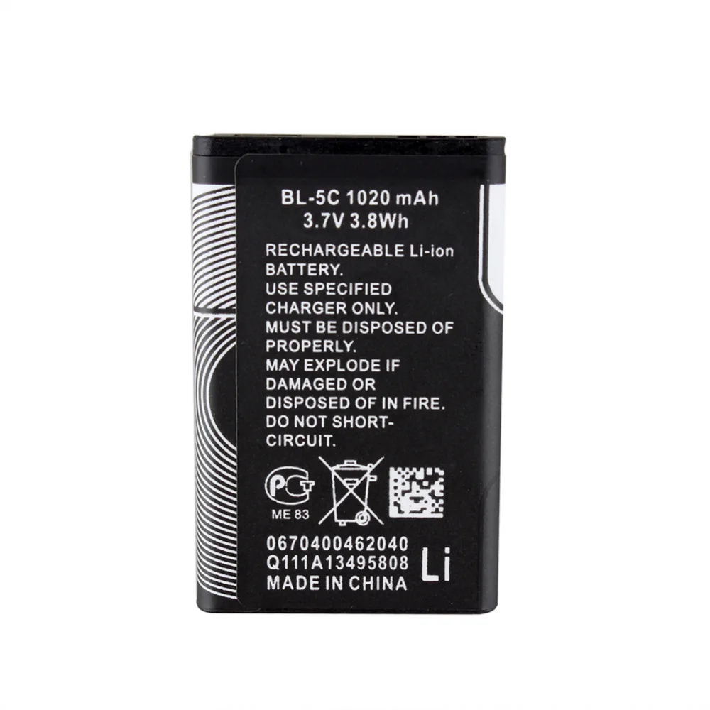 2x1020 мАч BL-5C литий-ионный аккумулятор для Nokia 1112 1208 1600 1100 1101 n70 n71 n72 n91 e60 N-Gage сменная