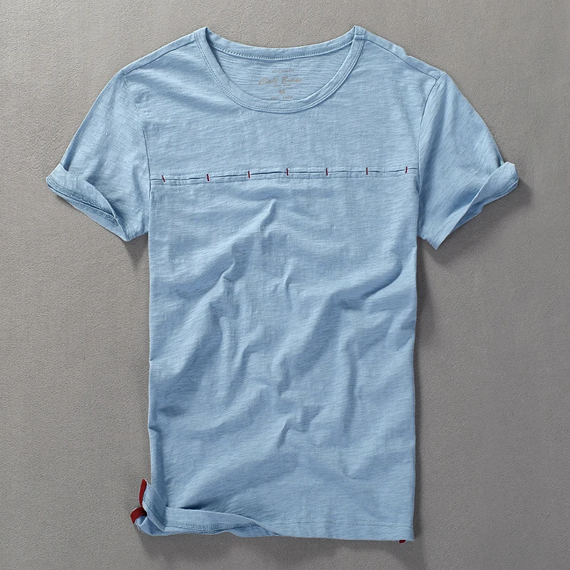 

Summer new men's short-sleeved T-shirt round collar Slim bamboo cotton solid t shirt men casual tshirt men camiseta chemise