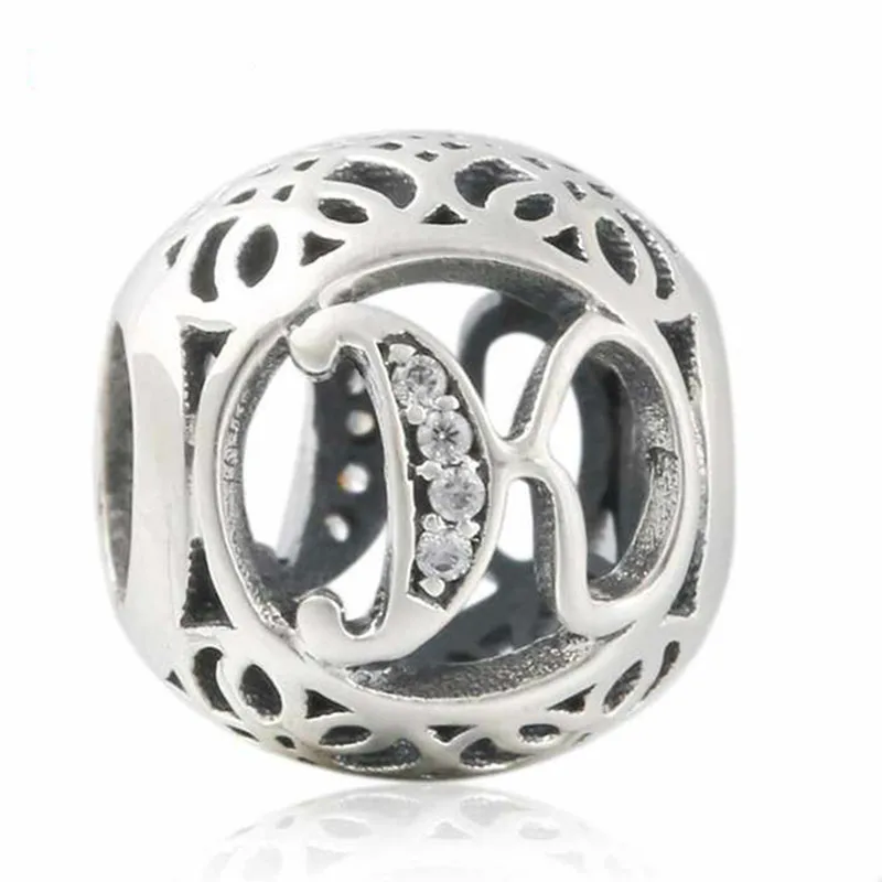 Лето 925 стерлингового серебра Винтаж Алфавит кубического циркония буквы K