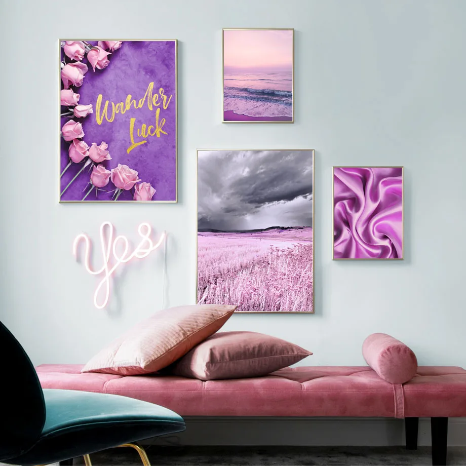 

Light Purple Flower Sea Grass Land London Wall Art Canvas Painting Nordic Posters And Prints Wall Pictures For Living Room Decor