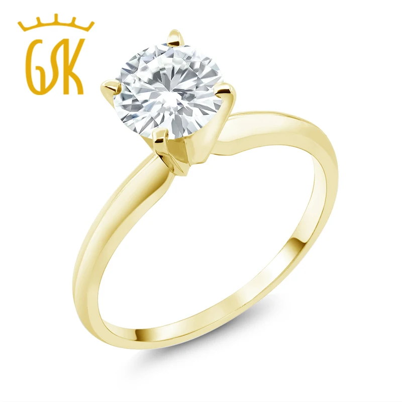 GemStoneKing 1 карат 6 5 мм искусственный Муассанит 14 К желтого золота Помолвочное с