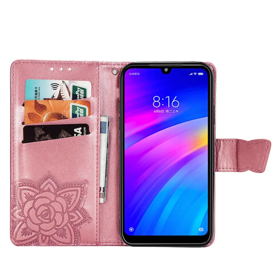 Чехол-книжка для Xiaomi Redmi 7, бумажник из искусственной кожи чехол для Xiaomi Redmi 7, чехол с бабочкой, чехол для телефона s, чехол для Redmi 7