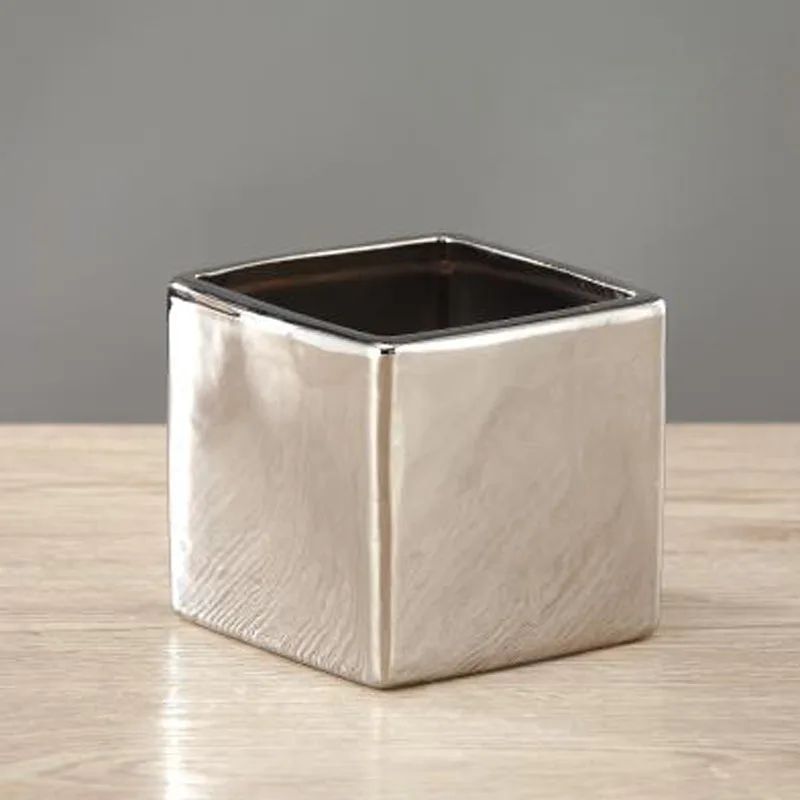 Silver Vases S Цветы вазы стол центральный завод ваза керамическая искусство Квадратный Настольный цветок держатель для дома/Свадебные украшения Лучшие подарки G072 - Цвет: Silver Vases S