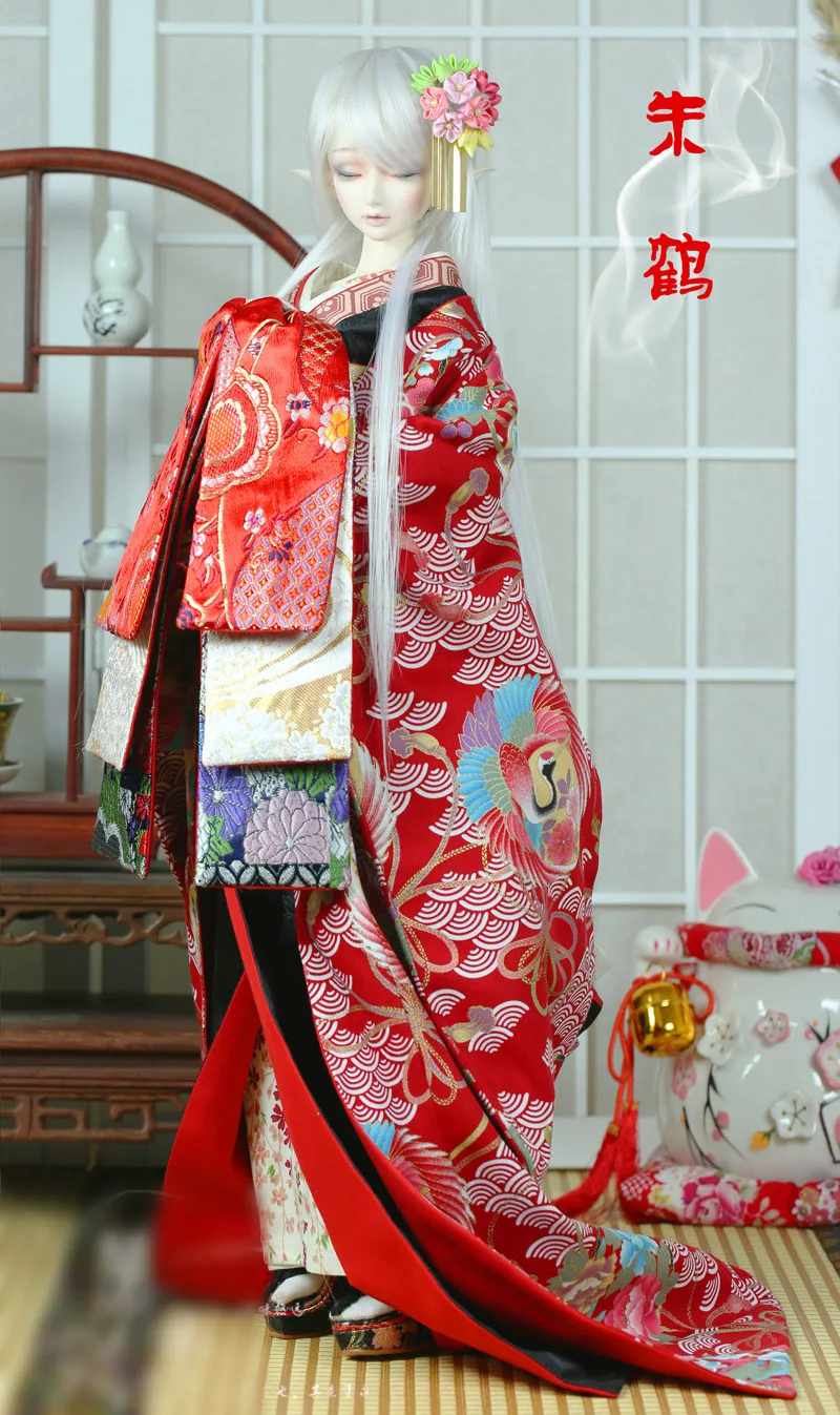 Одежда для куклы BJD кимоно в японском стиле мягкий ветер красный журавль морская