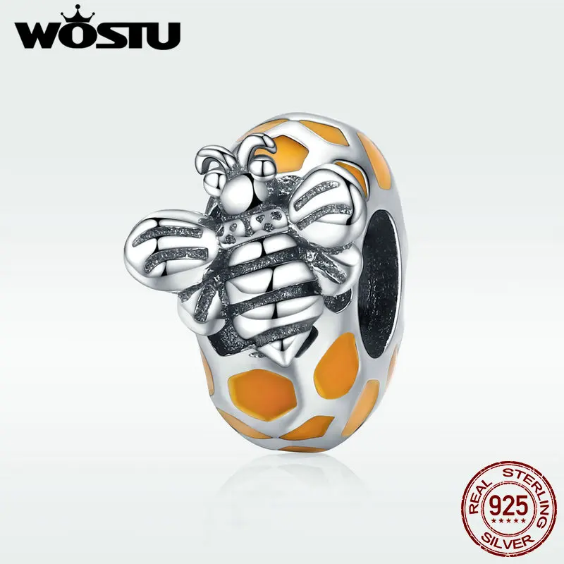 WOSTU, 925 пробы, серебро, милая пчела, животное, бусины, шарм, подходит для оригинального браслета, ожерелья, подвески для женщин, роскошные ювелирные изделия, FIC1102