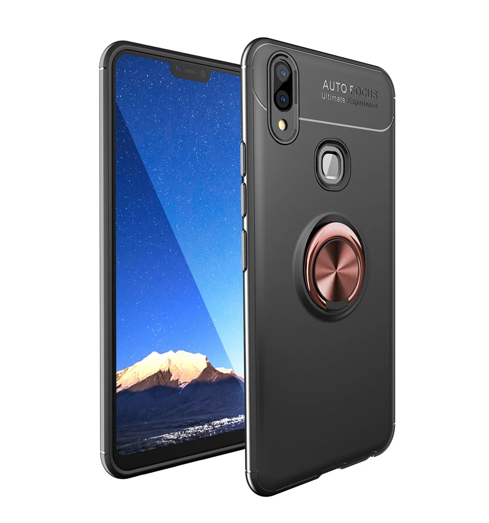 Black Rose Gold Роскошный чехол для vivo V9 Y85 мягкий чехол из ТПУ с магнитным кольцом для автомобиля vivo V 9 Y 85 силиконовый защитный чехол - Цвет: Black Rose Gold