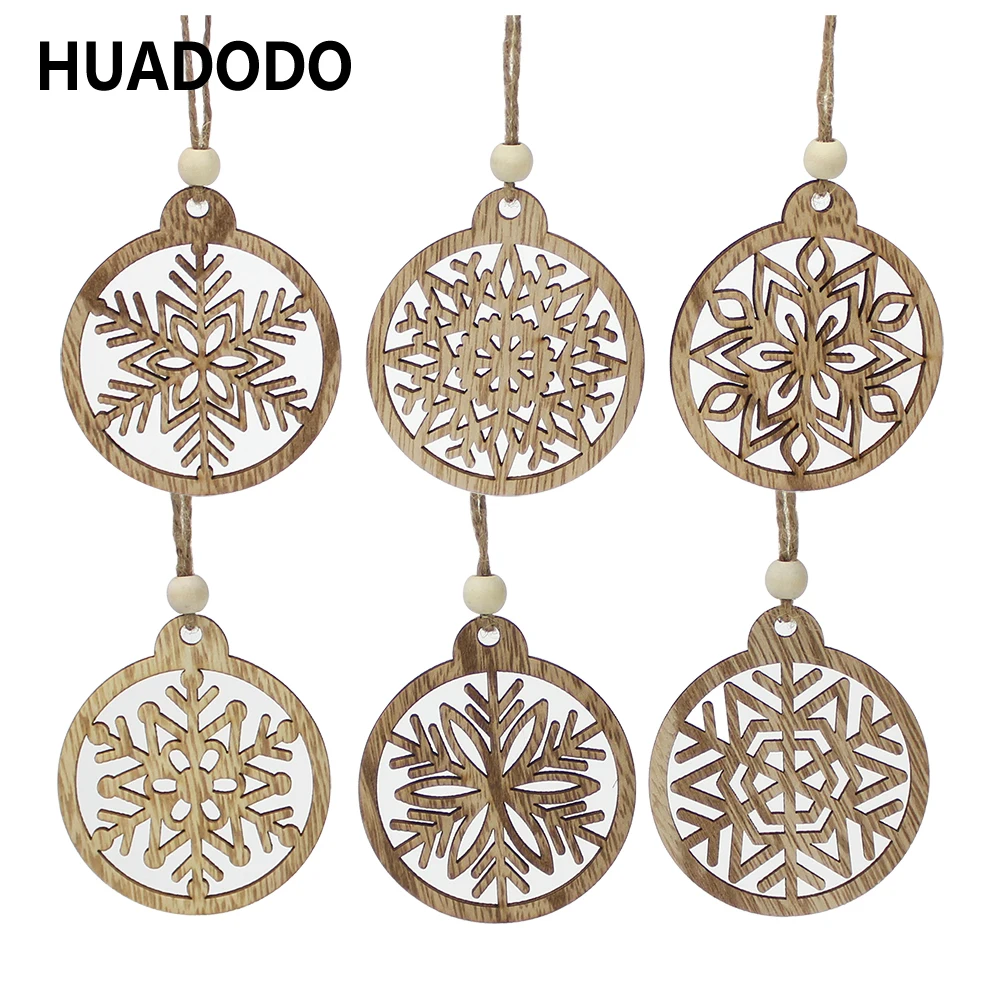 HUADODO 6 шт. Рождественские Подвески в виде снежинок из натурального дерева