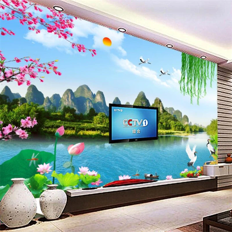 Большой заказ обои красивые пейзажи живописный ТВ Фон Гостиная Спальня