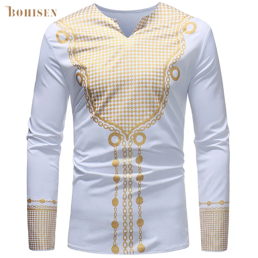 BOHISEN африканская футболка Homme Дашики Платье рубашка мужская Племенной этнический