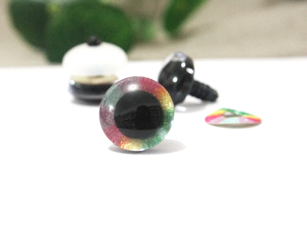 

50pcs/lot new design 16mm/20mm/24mm colorful 3D plastic clear safety toy eyes+Rainbow color+washer for doll findings-QC