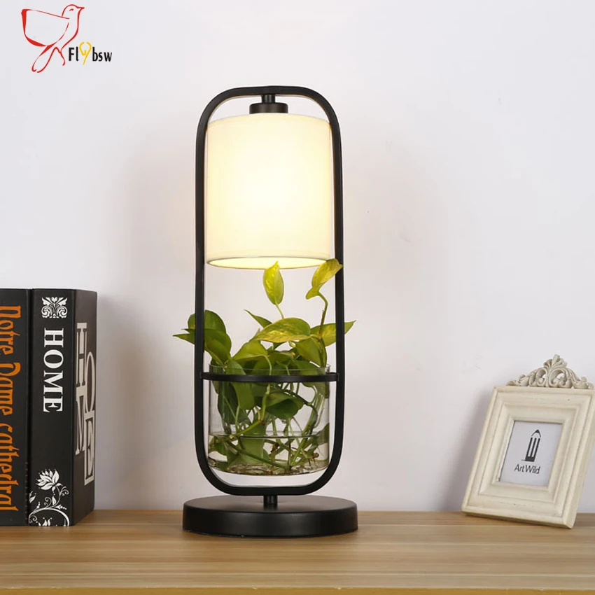 Modern simple Potted Plant table lamp bedroom/retaurant/cafe/bar decorative garden style iron&glass desk | Лампы и освещение