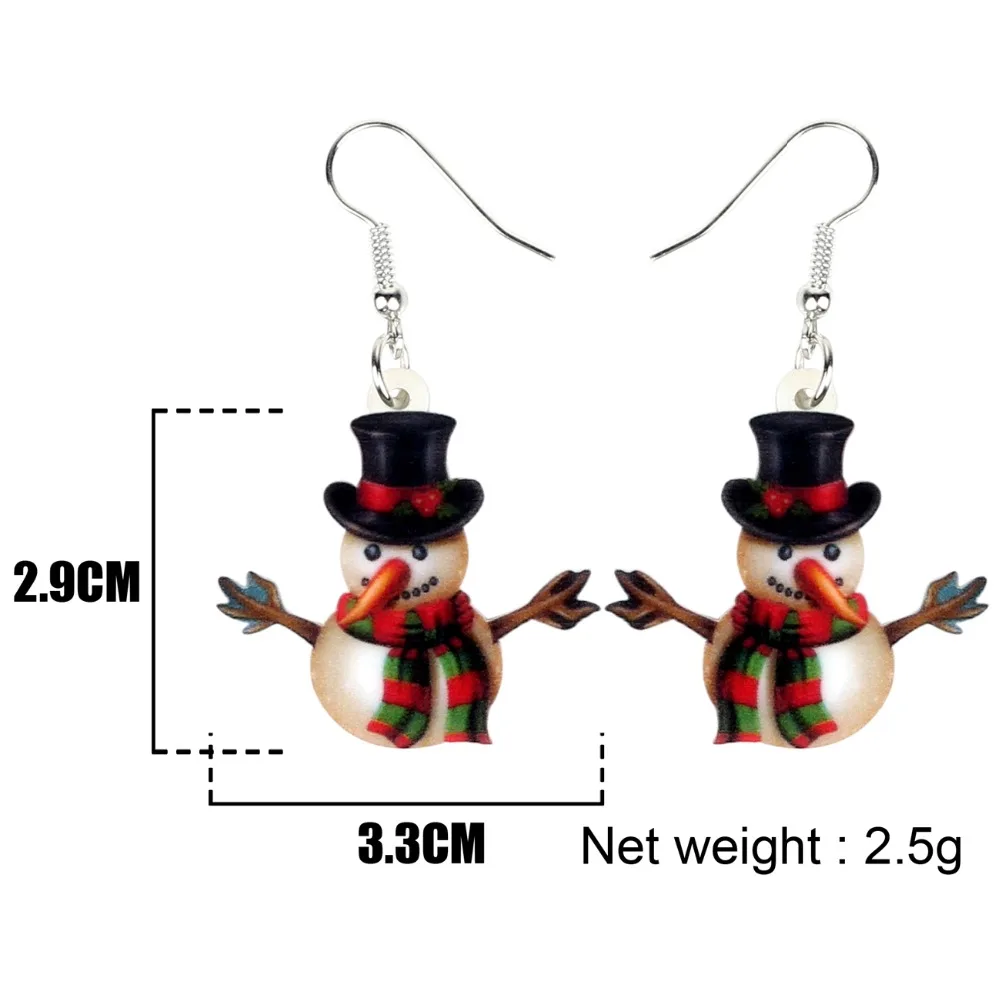 Bonsny Acrylic Christmas Gift Decoration Snowman Earrings Drop Dangle Fashion Navidad Jewelry For Women Girls Ornaments Bijoux | Украшения