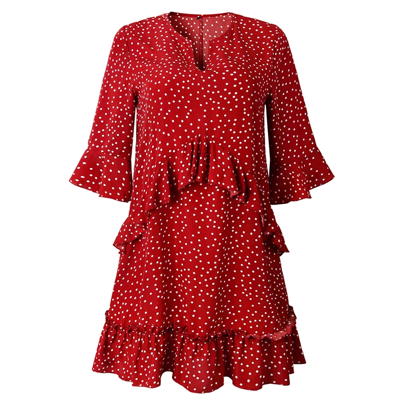 Летнее платье в горошек для женщин 2019 прямое свободное богемное красное с