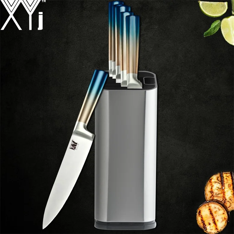 B 7 Pcs Set XYj аксессуары для кухонных ножей из нержавеющей стали, подставка для фруктовых ножей Santoku, нож для нарезки хлеба, точилка, ножницы - Цвет: B 7 Pcs Set