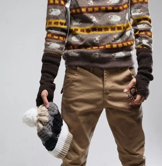 Модные зимние перчатки для мужчин и женщин варежки теплые вязаные без пальцев