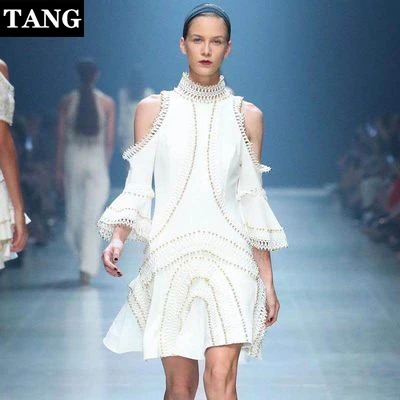 Tang 2019 Новое поступление роскошное Брендовое белое платье новый с коротким