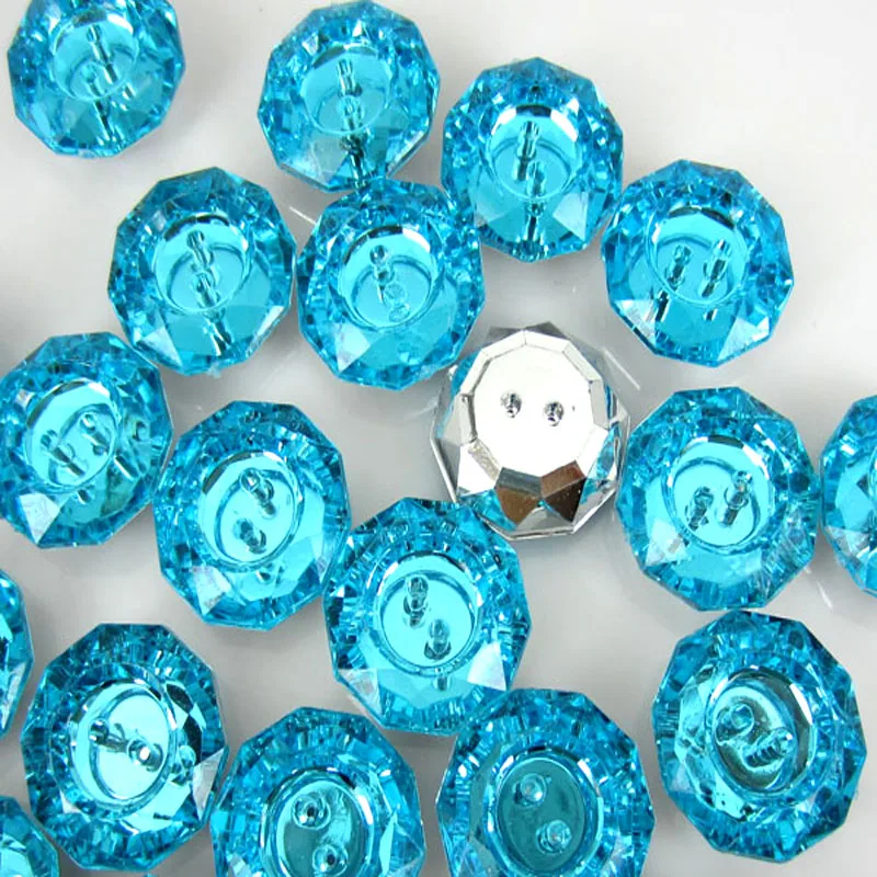 30 шт. синие акриловые граненые пуговицы плоская задняя сторона круглая пуговица