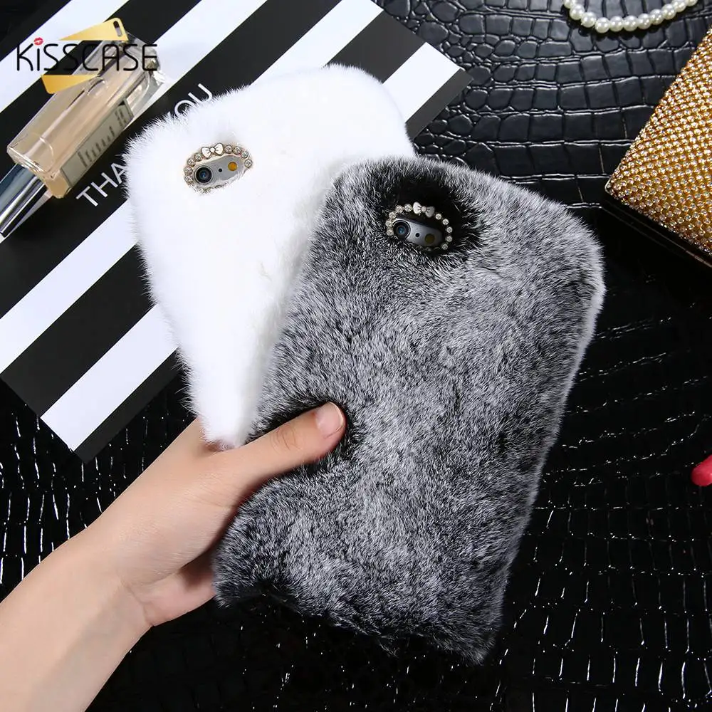 Kisscase кролика плюшевые пушистые чехол для Чехол на айфон 5 iPhone 7 чехлы 6 6s Plus 5S Bling