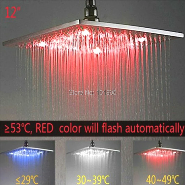 

X15260 - 12 Inch Brass Material Square Rainfall Led Light Shower Head